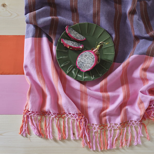 MÄVINN throw, pink/orange stripe, 110x170 cm