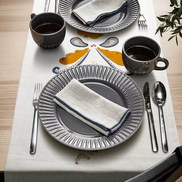 MÄVINN - Table-runner, white red/tassel, 35x130 cm