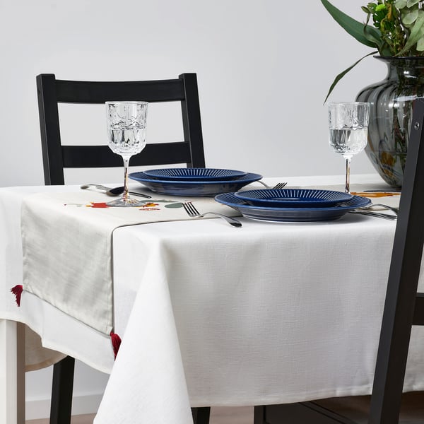 MÄVINN - Table-runner, white red/tassel, 35x130 cm