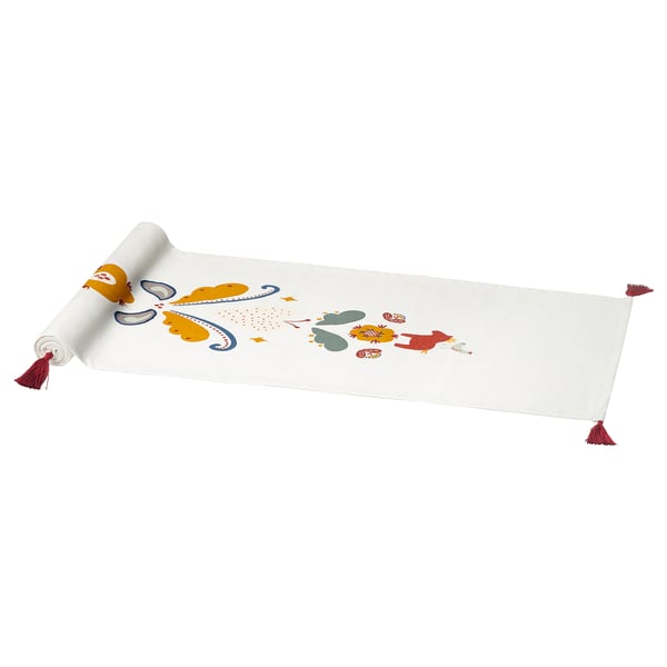 MÄVINN - Table-runner, white red/tassel, 35x130 cm
