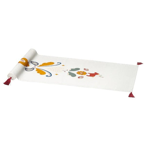 MÄVINN table-runner, white red/tassel, 130x35 cm