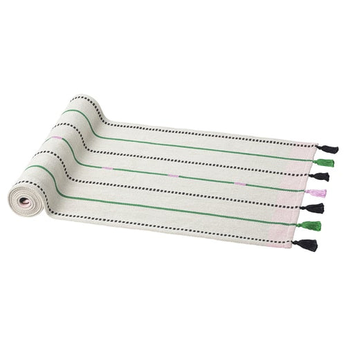 MÄVINN table-runner, off-white/green stripe, 35x130 cm