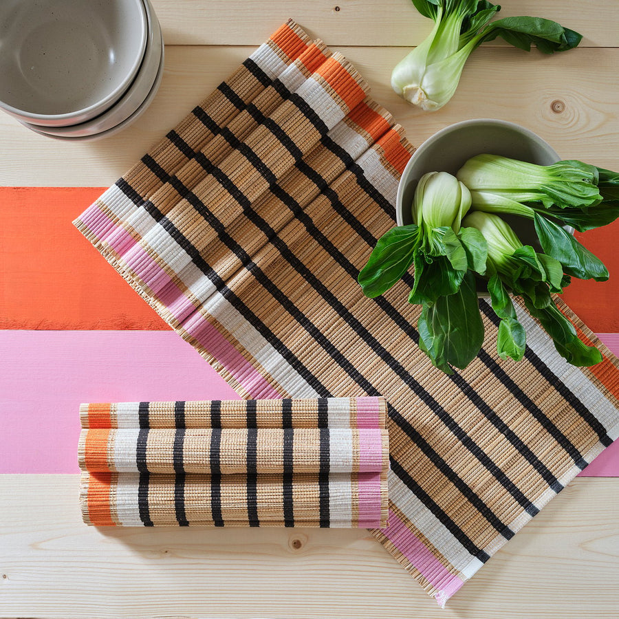 MÄVINN table-runner, banana fibre/stripe pattern, 130x35 cm