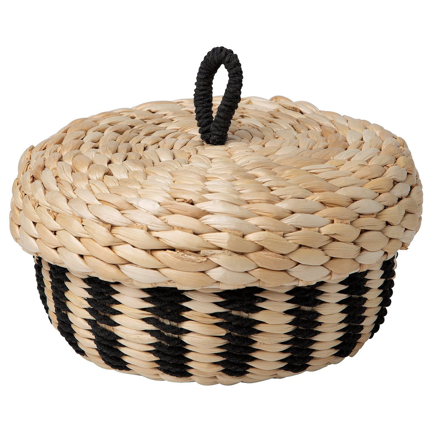MÄVINN box with lid, banana fibre/black stripe pattern, 21 cm