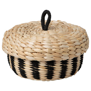 MÄVINN box with lid, banana fibre/black stripe pattern, 21 cm