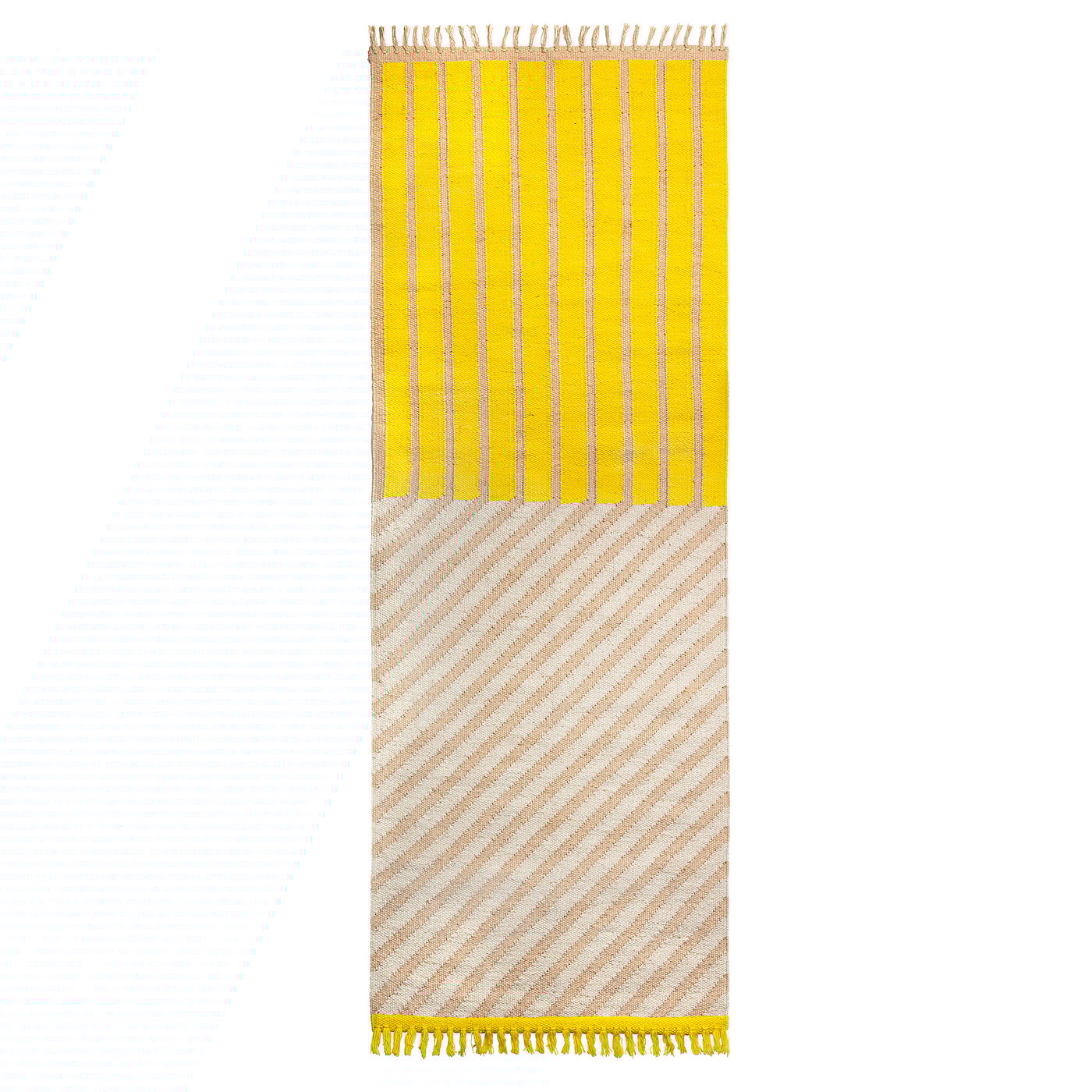 MÄVINN rug, flatwoven, yellow/stripe pattern, 200x70 cm