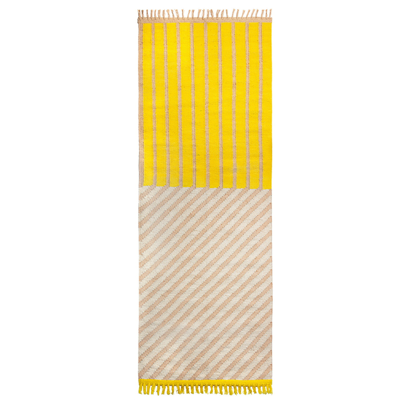MÄVINN rug, flatwoven, yellow/stripe pattern, 70x200 cm