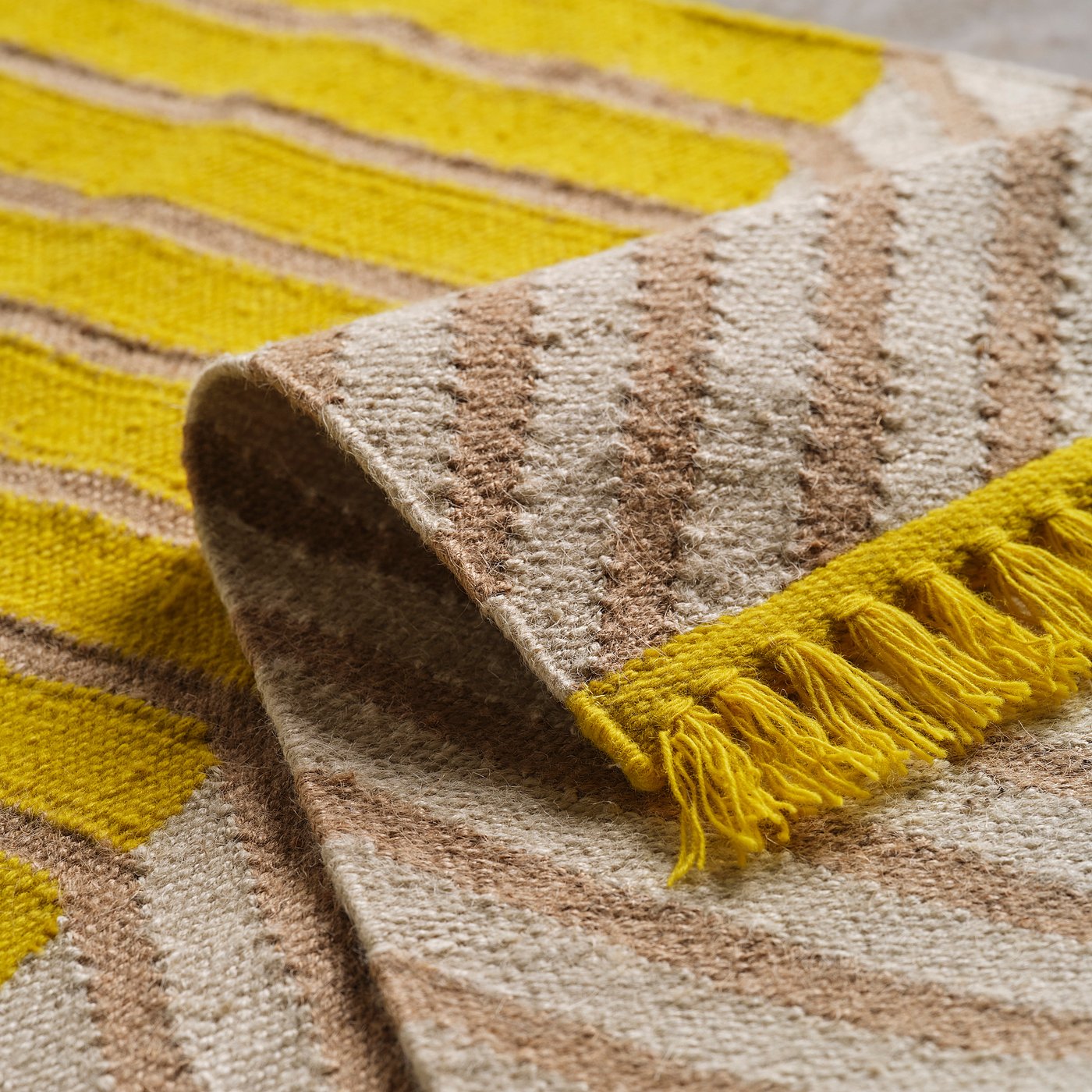 MÄVINN rug, flatwoven, yellow/stripe pattern, 70x200 cm