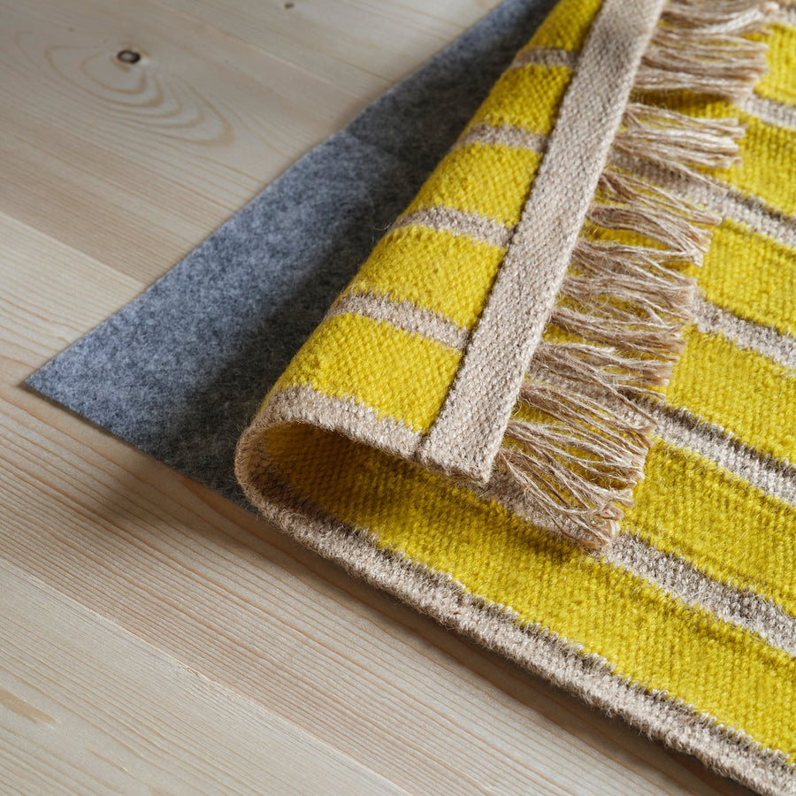MÄVINN rug, flatwoven, yellow/stripe pattern, 200x70 cm