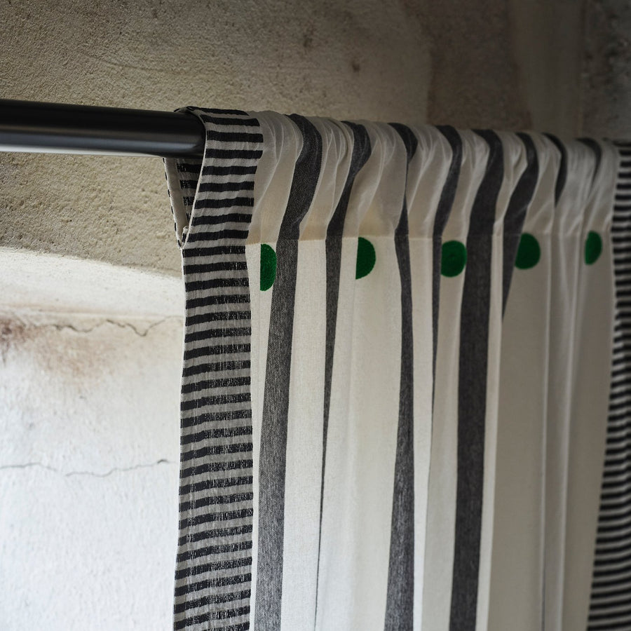 MÄVINN curtains, 1 pair, black/white/stripe green, 300x110 cm