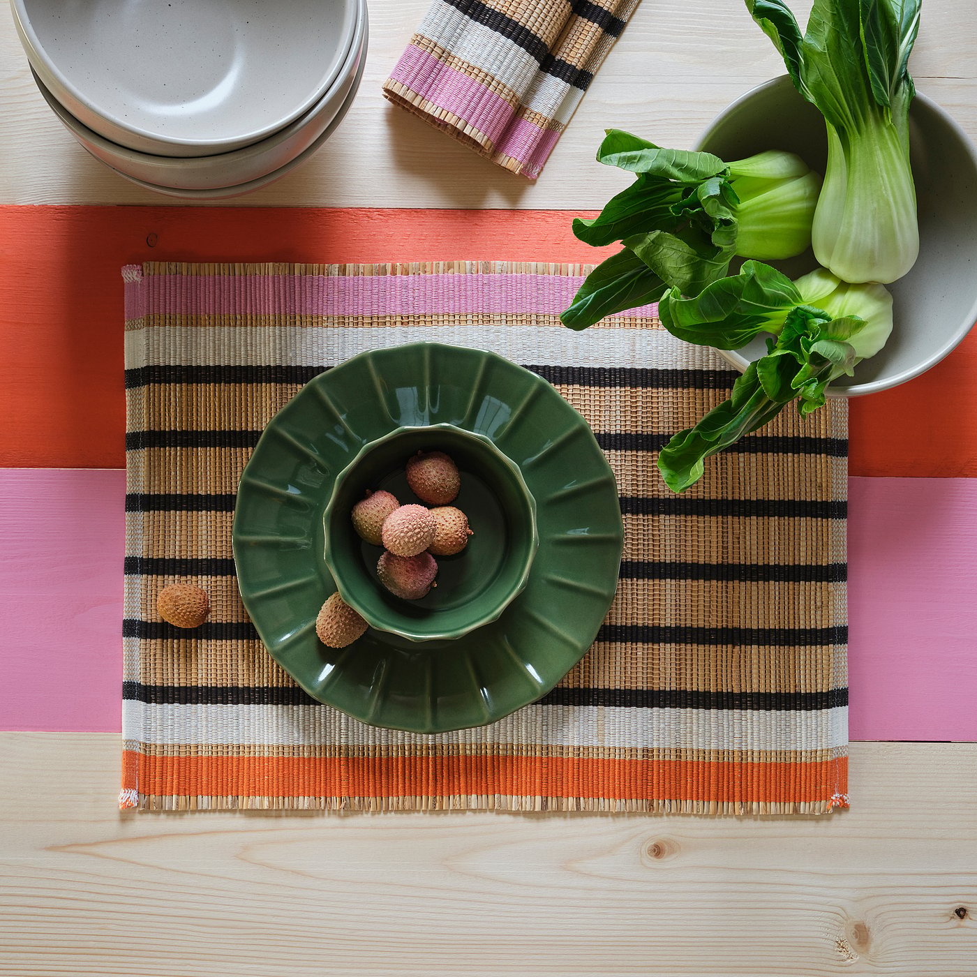 MÄVINN place mat, banana fibre/stripe pattern, 35x45 cm