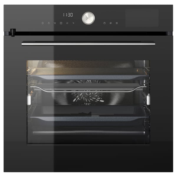 MÅGEBO forced air oven with combined steam, IKEA 500 black, 59.5x59.0x54.6 cm