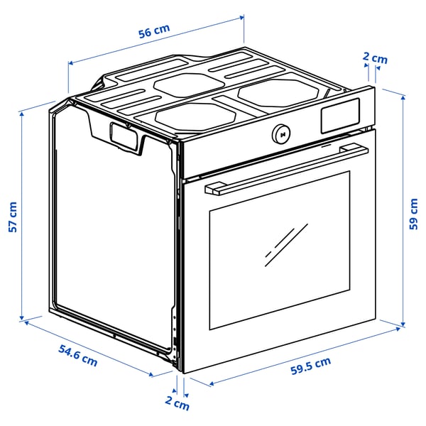 MÅGEBO forced air oven with combined steam, IKEA 500 black, 59.5x59.0x54.6 cm