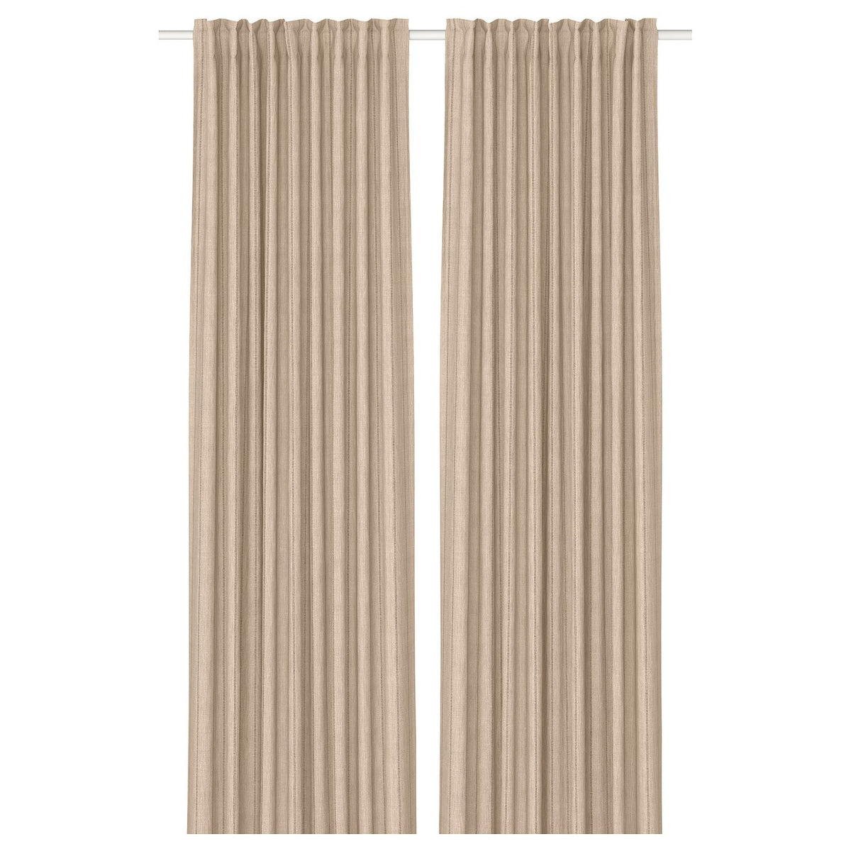 MAISTANGG curtains, 1 pair, off-white dark grey/striped with heading tape, 145x300 cm