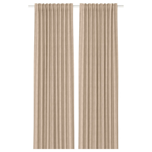 MAISTANGG curtains, 1 pair, off-white dark grey/striped with heading tape, 145x300 cm