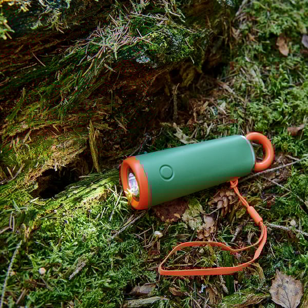 MAJBAGGE hand-powered LED torch, green/orange, 4.5 cm