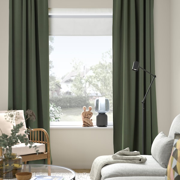 MAJGULL - Blackout curtain, 2 sheets, dark green,145x300 cm