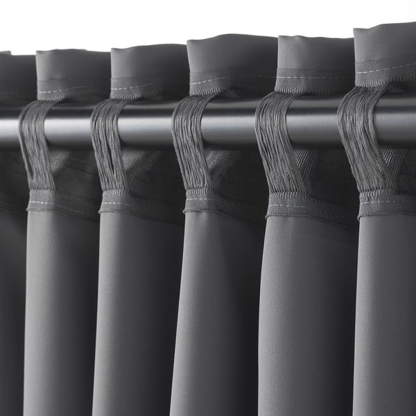 MAJGULL block-out curtains, 1 pair, grey/with heading tape, 145x300 cm