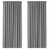 MAJGULL block-out curtains, 1 pair, grey/with heading tape, 145x300 cm