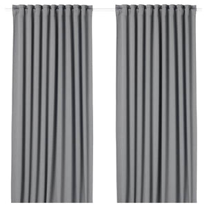 MAJGULL block-out curtains, 1 pair, grey/with heading tape, 145x300 cm