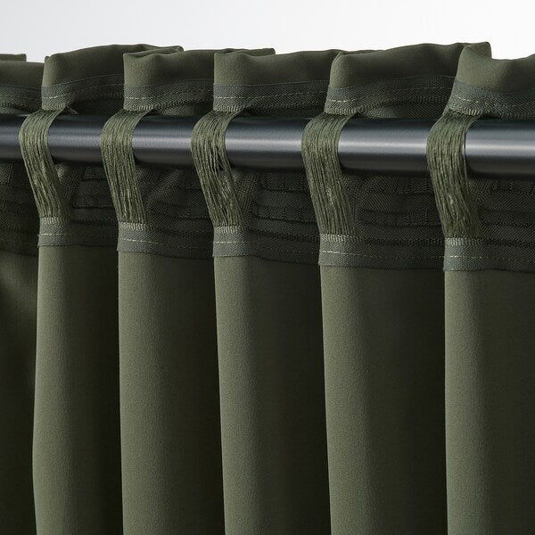 MAJGULL block-out curtains, 1 pair, dark green/with heading tape, 145x300 cm