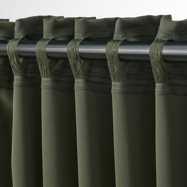 MAJGULL block-out curtains, 1 pair, dark green/with heading tape, 145x300 cm
