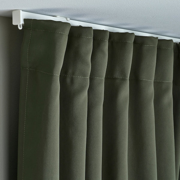 MAJGULL block-out curtains, 1 pair, dark green/with heading tape, 145x300 cm