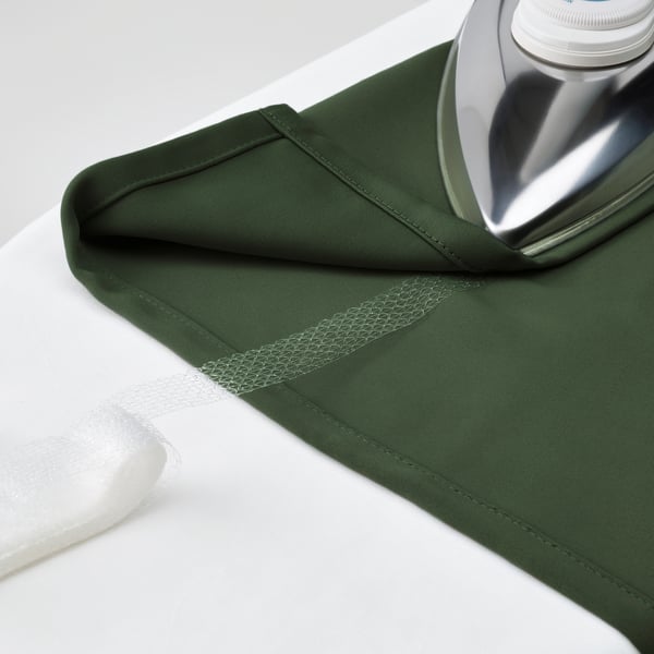 MAJGULL block-out curtains, 1 pair, dark green/with heading tape, 145x300 cm