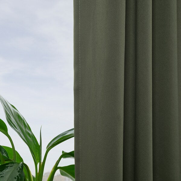 MAJGULL block-out curtains, 1 pair, dark green/with heading tape, 145x300 cm