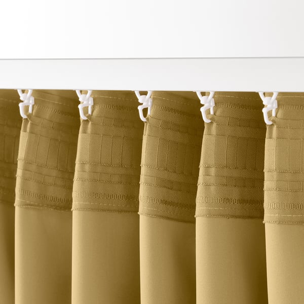 MAJGULL room darkening curtains, 1 pair, beige-yellow/with heading tape, 145x300 cm