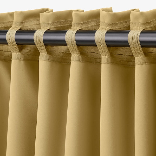 MAJGULL room darkening curtains, 1 pair, beige-yellow/with heading tape, 145x300 cm
