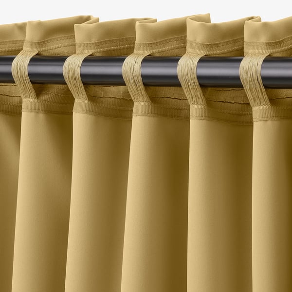MAJGULL room darkening curtains, 1 pair, beige-yellow/with heading tape, 145x300 cm