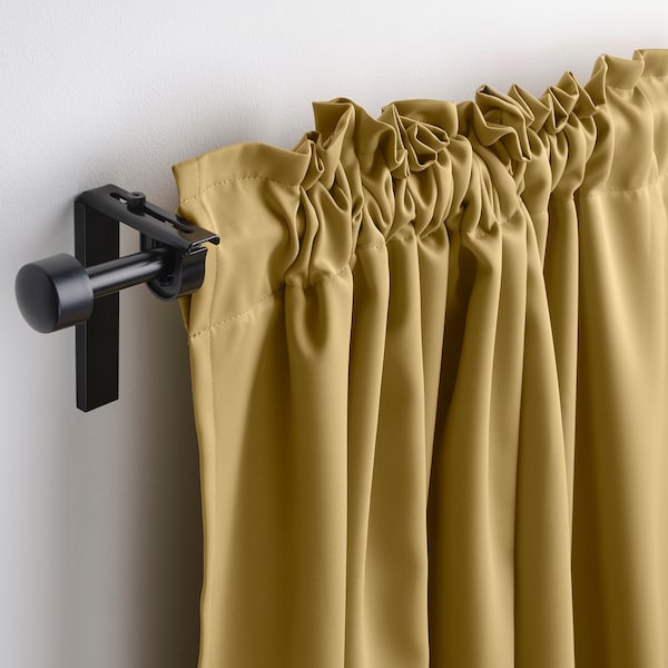 MAJGULL room darkening curtains, 1 pair, beige-yellow/with heading tape, 145x300 cm