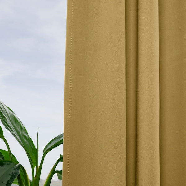 MAJGULL room darkening curtains, 1 pair, beige-yellow/with heading tape, 145x300 cm