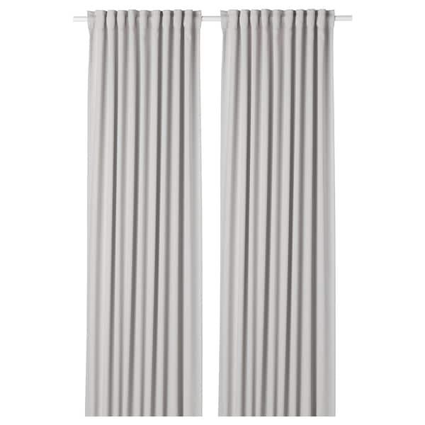 MAJGULL room darkening curtains, 1 pair, light grey/with heading tape, 145x300 cm