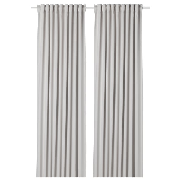MAJGULL room darkening curtains, 1 pair, light grey/with heading tape, 145x300 cm