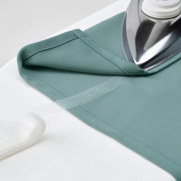 MAJGULL room darkening curtains, 1 pair, dark grey-turquoise/with heading tape, 145x300 cm