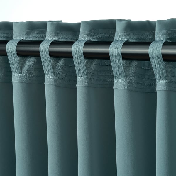 MAJGULL room darkening curtains, 1 pair, dark grey-turquoise/with heading tape, 145x300 cm