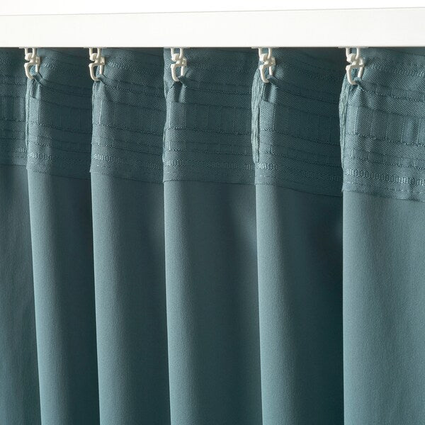 MAJGULL room darkening curtains, 1 pair, dark grey-turquoise/with heading tape, 145x300 cm