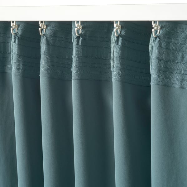 MAJGULL room darkening curtains, 1 pair, dark grey-turquoise/with heading tape, 145x300 cm
