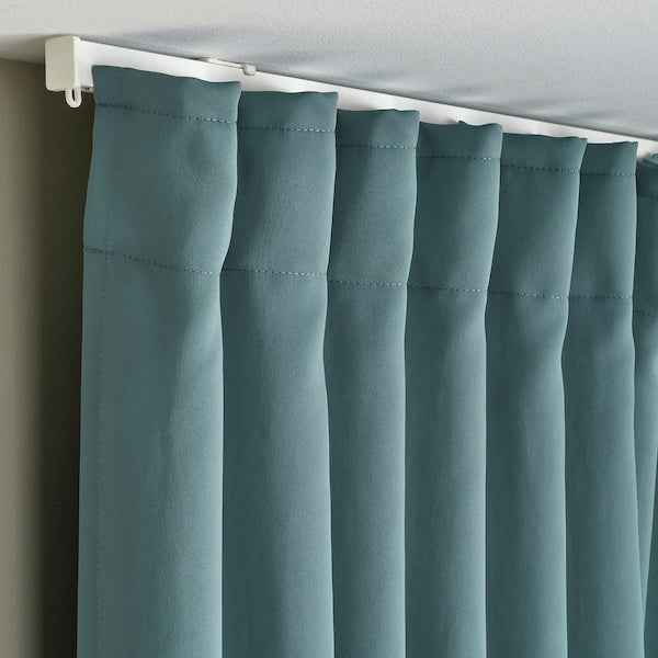 MAJGULL room darkening curtains, 1 pair, dark grey-turquoise/with heading tape, 145x300 cm
