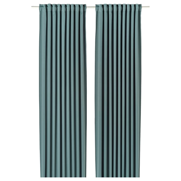 MAJGULL room darkening curtains, 1 pair, dark grey-turquoise/with heading tape, 145x300 cm