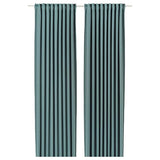 MAJGULL room darkening curtains, 1 pair, dark grey-turquoise/with heading tape, 145x300 cm