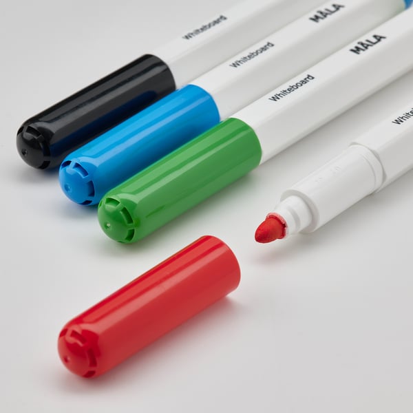 MÅLA whiteboard pen with holder/eraser, mixed colours, 4 pack