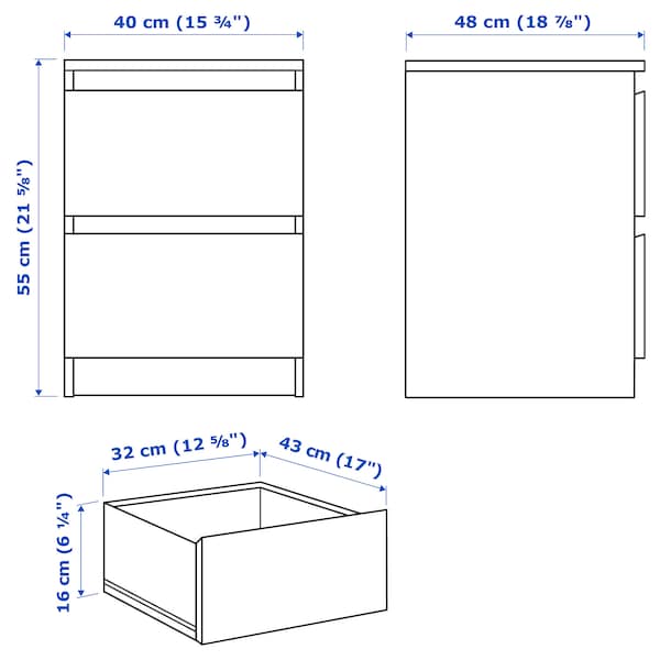 MALM - Chest of 2 drawers, mirror effect, 40x55 cm