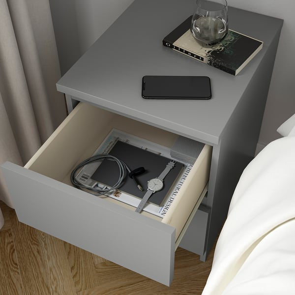 MALM chest of 2 drawers, grey stained, 40x55 cm