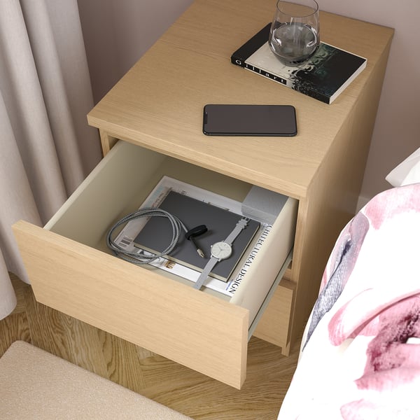 MALM chest of 2 drawers, white stained oak veneer, 40x55 cm