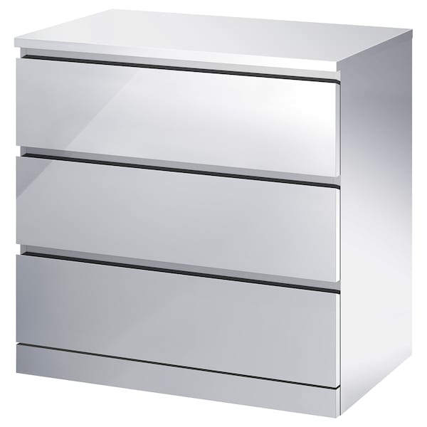 MALM - Chest of drawers with 3 drawers, mirror effect,80x78 cm