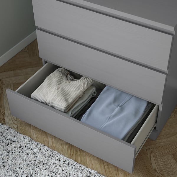 MALM - Chest of 3 drawers, grey stained, 80x78 cm