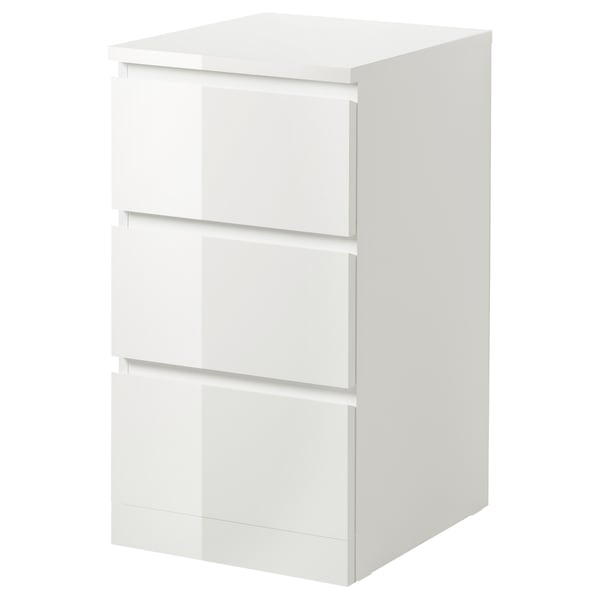 MALM chest of 3 drawers, high-gloss white, 40x78 cm